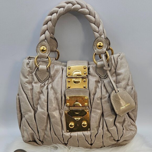 Miu Miu  Matelassé Beige Leather Two-Way Bag - Picture 5 of 17